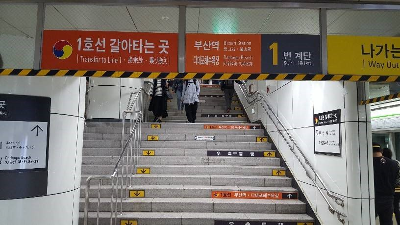 1号線釜山駅・南浦方面の階段案内